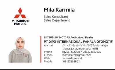 kartu nama mila karmila mitsubishi dipo tasikmalaya