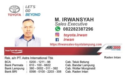 kartu nama m irwansyah  auto2000 raden intan 