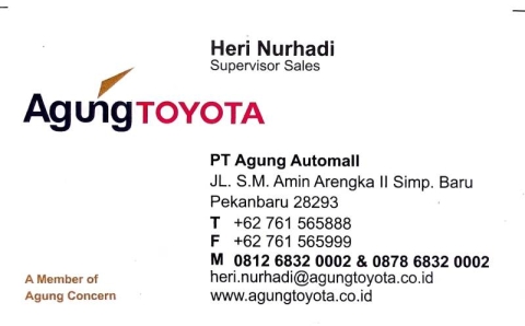 kartu nama heri nurhadi agung toyota pekanbaru