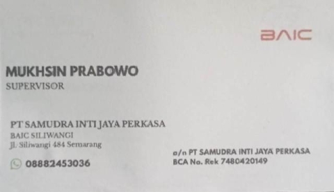 kartu nama mukhsin prabowo baic siliwangi semarang