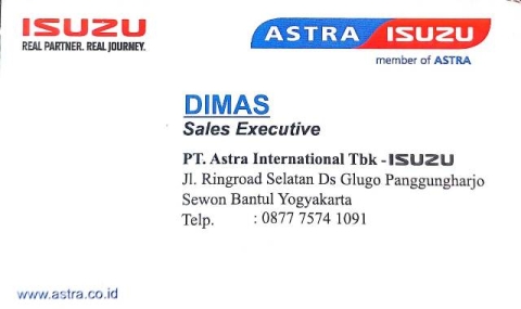 kartu nama dimas astra isuzu yogyakarta 