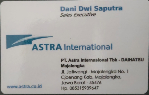 kartu nama dani dwi saputra astra daihatsu majalengka